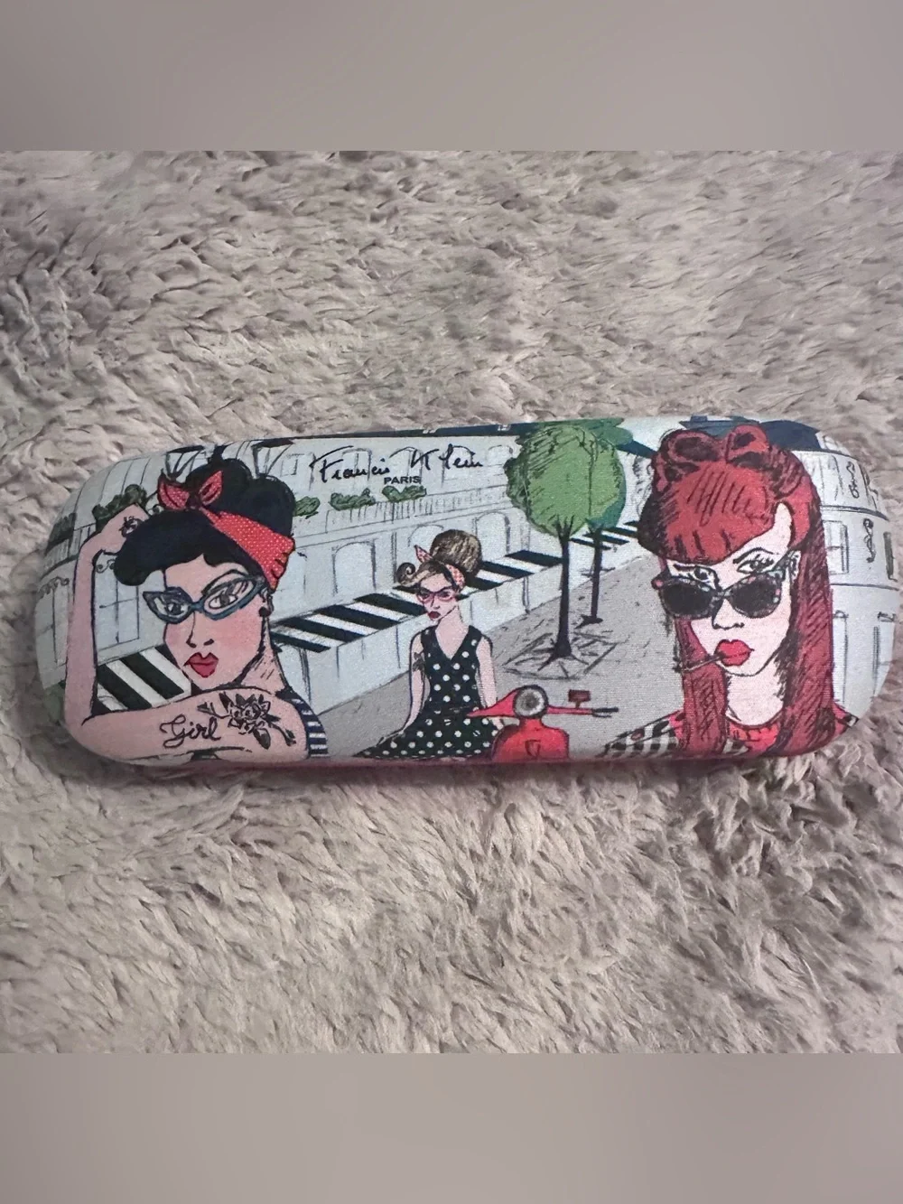 Francis Klein Paris Hard Eyeglass Case Retro Pinup Rockabilly Women Red